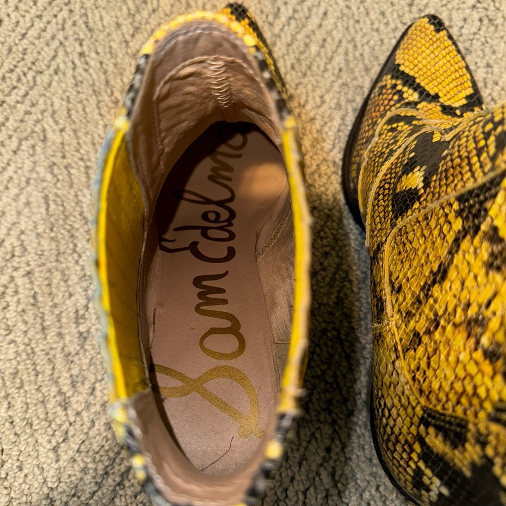 Sam Edelman Yellow Snake-Print Leather Ankle Boots - Picture 3 of 4